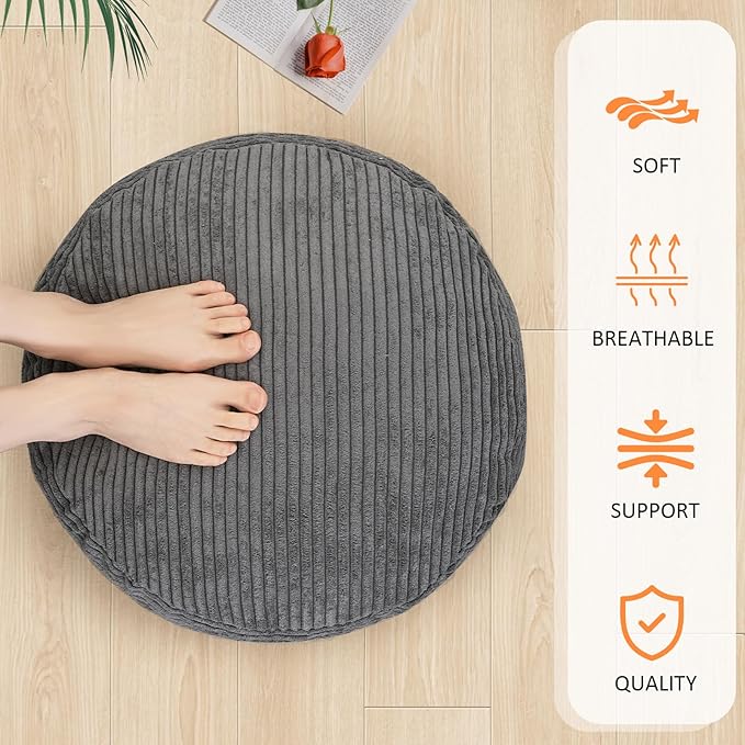 Yueyocici Pouf Ottoman Stuffed Round Modern Foam Filled Foot Rest Corduroy Poufs for Living Room Chair Decorative 20 X 15 Inches Fluffy Pouf Foot Stool Storage Ottoman, Dark Grey