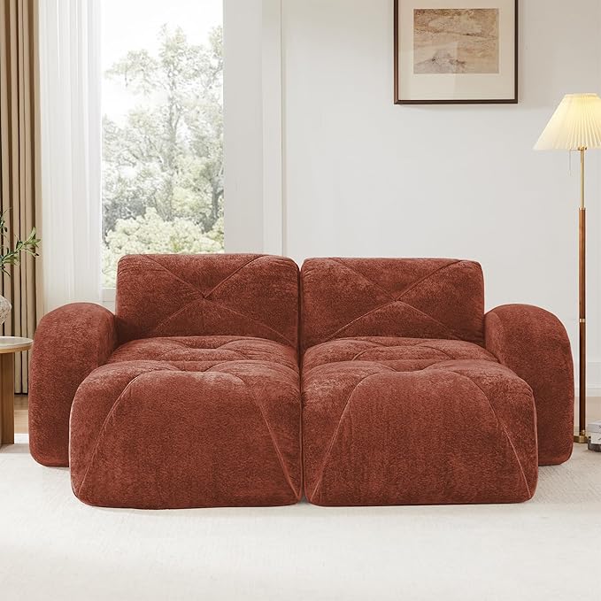 Modular Sectional Sofa with Free Combination,Boneless Floor Couch for Small Spaces, Living Room & Lounge,Velvet 2-Seater Sectional Couch with 2 Ottomans,No Assembly Needed