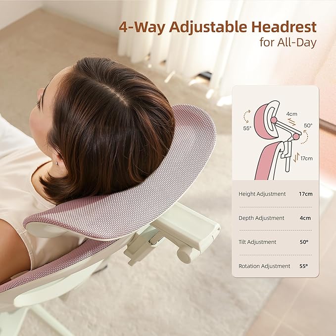 CabLady S2 Petite Ergonomic Office Chair for Women, Small Frame Desk Chair with Adjustable Lumbar, Headrest & Footrest, Space-Saving Flip-Up Armrests