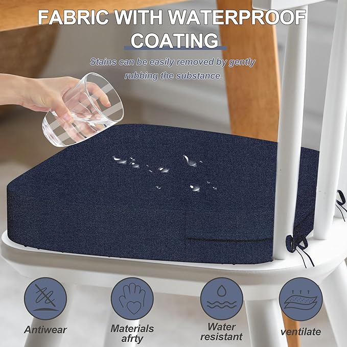 17'' x 16'' x 2.5"Thick Chair Cushions for Dining Chairs, 4 Pack WaterProof Easy Clean Kitchen Chair Pads with Ties and Non-Slip Backing - 30D High Elastic Foam Soft Kitchen Chair Cushions