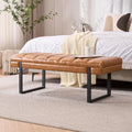 AIITTCC Faux Leather Ottoman Bench, Tufted Padded End of Bed Bench with Metal Legs, Upholstered Shoe Bench for Bedroom Living Room Entryway Window (Camel Brown, 46" Wide)