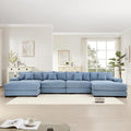 KEIKI 168" U-Shaped Oversized Corduroy Modular Cloud Sectional Sofa with 2 Ottoman, High-Density Foam Cushion, Extra-Thick Armrest, 4-Seater Fluffy Corner Couch with 12 Pillow, for Living Room, Blue