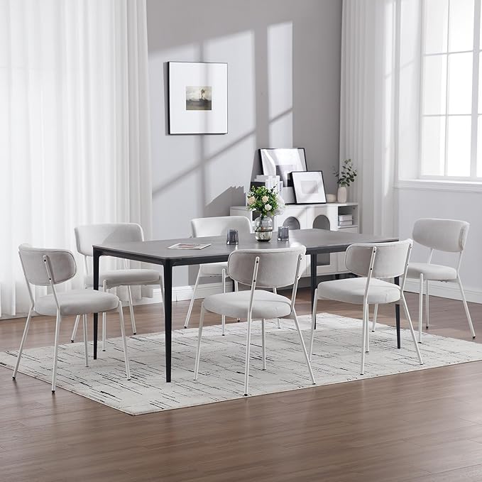 KCC Modern Mid-Century Velvet Dining Chairs Set of 4, Upholstered Stylish Kitchen Chairs Accent Diner Chairs with Metal Legs and Curved Back for Kitchen, Dining Room(White)