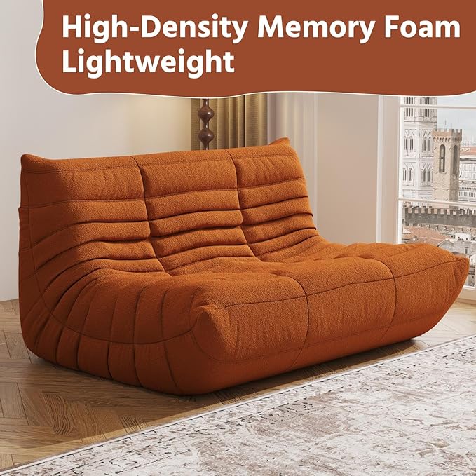 Bean Bag Chair, Fireside Chair, Large Bean Bag Chair for Adults, Bean Bag Chairs for Teens with High-Resilience Foam, Non-Slip Base Floor Lounge Sofa,Living Room (Orange, Loveseat)