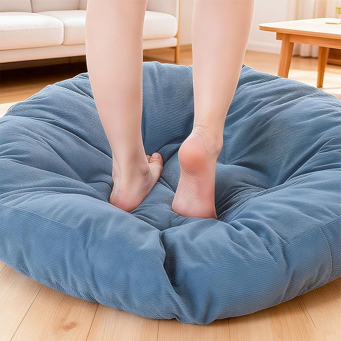 Large Floor Cushion Seating Round Floor Pillow Cushion for Adults Oversized Playroom Pillows Reading Nook Big Pillow for Sitting Meditation Yoga Living Room Sofa Balcony(Lake Blue,Classic)