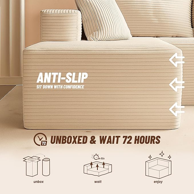 Afuson Cozy Square Ottoman, Comfortable Seating, No Assembly Required, Camel