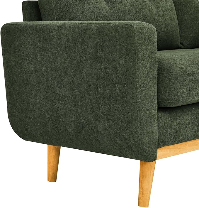 Modern Loveseat Sofa, Velvet Upholstered Small Couch, Green Couch with Wooden Leg, Easy Assembly Couches for Living Room, Small Spaces, Apartment