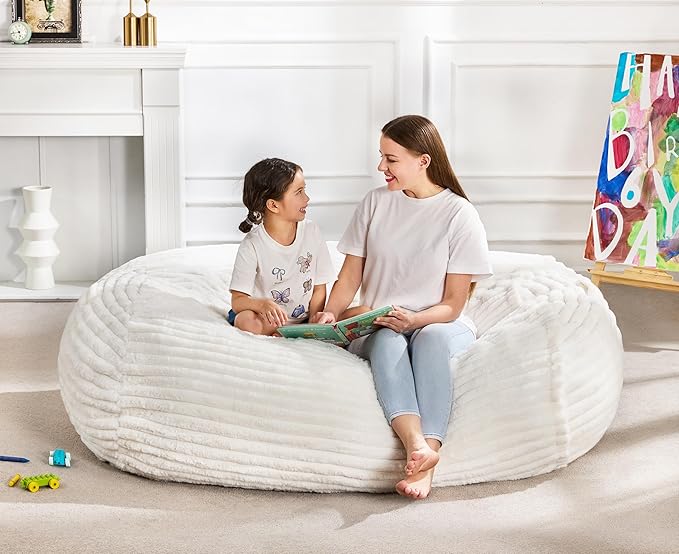 Hobestluk 4FT Bean Bag Chairs Adult Bean Bag with Portable Handle Comfy Large Bean Bag Chair with Removable Cover for Living Room Bedroom or Reading Nook (Stripe White, 4FT)