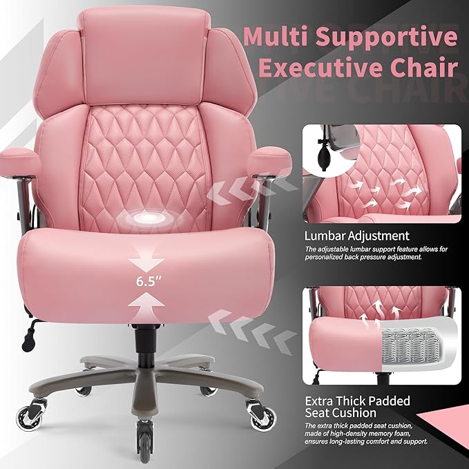 Big and Tall Office Chair 700lbs - Adjustable Headrest&Lumbar Support, 3D Flip Arms, Large Wheels &Heavy Duty Metal Base, Ergonomic High Back Computer Chair Desk Chair, Thick Padded Extra Wide Seat