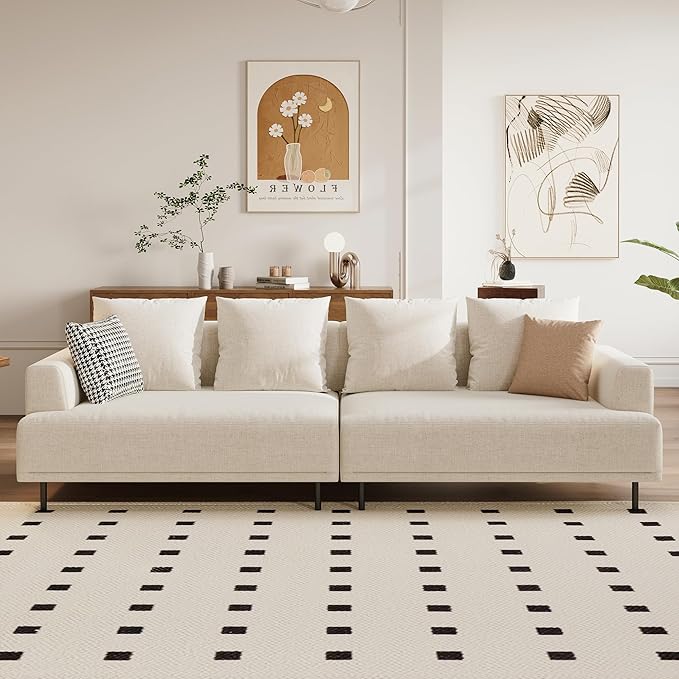 Modular Sectional Sofa for Living Room, 109.4" Wide Mid-Century Modern Fabric Couch with Cozy Seating, Suitable for Living Room, Bedroom & Daily Relaxation - Beige