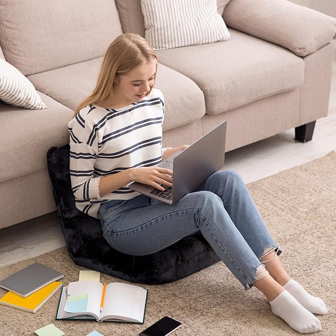 Epetlover 14-Position Adjustable Floor Gaming Chair Foldable Memory Foam Armless Sofa Seat Couch Recliner with Comfy Back Support for Working Meditation Reading, Black