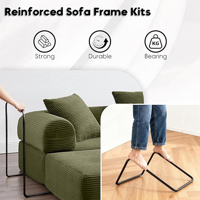 L Shape Convertible Sofa Bed with Cylindrical Pillow and Storage Pocket, Convertible Sofa Couch Bed with Support Frame for Living Room Bedroom Children Room-Oliver Green