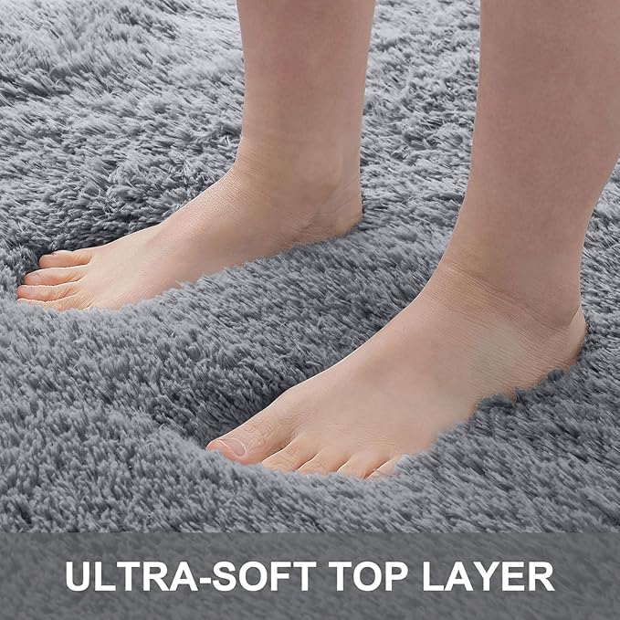 OLANLY 10x14 Machine Washable Large Area Rugs for Living Room, Bedroom, Soft Fluffy Shaggy Bedside Rug, Indoor Floor Carpet for Kids Girls and Boys, Dorms, Nursery, Home Decor Aesthetic, Light Grey