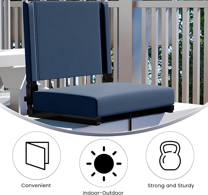Flash Furniture Grandstand Portable Stadium Seat for Bleachers or Benches, Folding Padded Stadium Chair with Carrying Handle, 500 lb. Weight Capacity, Navy Blue