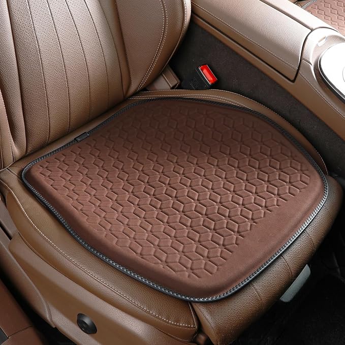 Binsheo Thin Premium Gel Seat Cushion for Car Seat, Office Chair, Wheelchair, Golf Cart - Non-Slip Car Seat Cushions with 0.7 Inch Gel - Sciatica & Coccyx Pain Relief (Suede, Dark Brown)