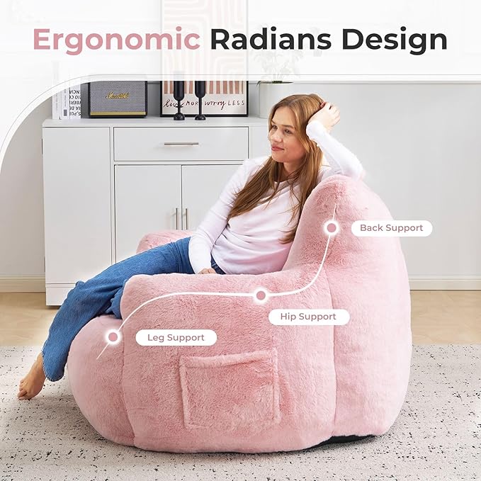 Giant Bean Bag Chair for Adults, Oversized Bean Bag with Filling Plush Fluffy,BeanBag Lazy Sofa Couch with Armrest for Living Room, Cat Shaped Beanbag Couch with Sidepocket for Bedroom,Pink