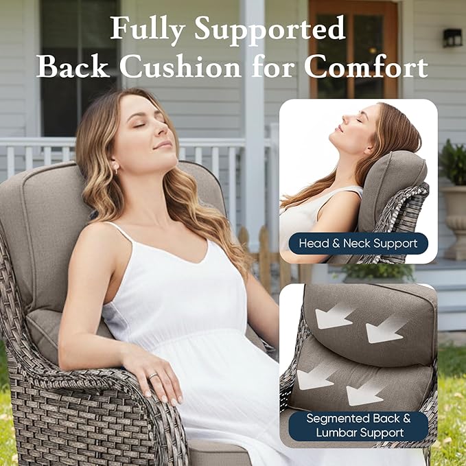 Belord Luxury 6" Thick Cushioned 8 Pieces Patio Furniture Set with Outdoor Couch, Wicker Outdoor Conversation Set with High Back Swivel Rocker Chairs for Deck Porch Yard and Poolside - Grey+Grey