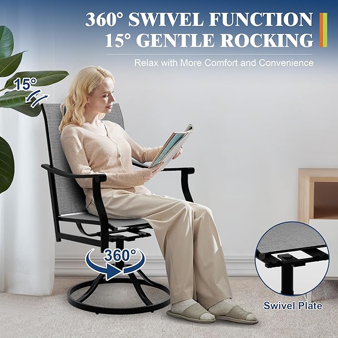 Outdoor Swivel Dining Chairs with Textilene Breathable Back, Swivel Patio Dining Chairs Set of 8, SwivelPatio SlingChairs Set for Poolside Lawn Garde