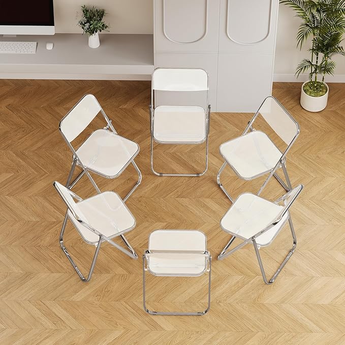 6 Pack White Plastic Folding Chairs - Mid-Size Bundle Stackable for Backyard BBQ, Party, Home Gathering (250lb Capacity)