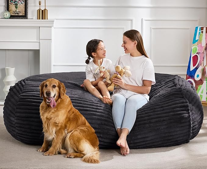 Hobestluk 5FT Bean Bag Chairs Adult Bean Bag with Portable Handle Comfy Large Bean Bag Lounge Chair with Removable Cover for Living Room Bedroom (Stripe Dark Grey, 5FT)