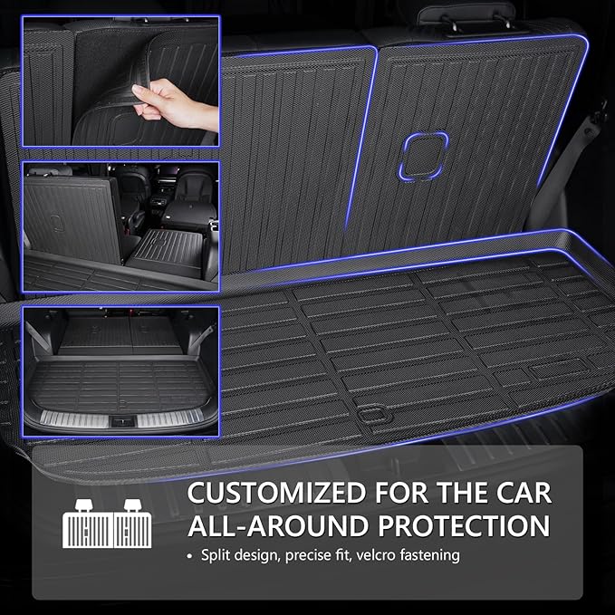 KELCSEECS Floor Mats & Cargo Liner with SeatBack Custom for 2009-2015 Honda Pilot,All Weather Protection TPE Floor Liners Front& Rear Row Full Set Honda Pilot Accessories Black