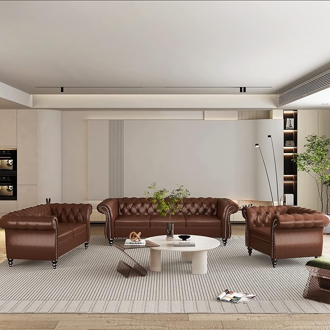 QHITTY Chesterfield Chair Accent Chair, Modern Leather Upholstered Sofa Chair with Tufted Back for Living Room Furniture (Dark Brown)