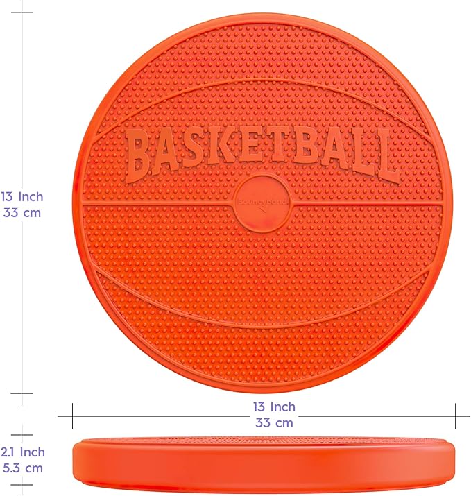 Shaped Wiggle Seats by Bouncyband–Orange Basketball, 13”x13”x2.2” –Inflatable Sensory Cushion for Kids, Improves Student Productivity and Focus, Comes with Easy-Inflation Pump to Customize Firmness