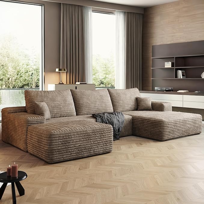AUGOP 108" Sectional Couches for Living Room Modern Modular Sofa with L-Shape Couchs Upholstered Boneless Couch Deep Seat Sectional Couch with Chaise (Camel, Right Facing Chaise+2Seaters+1Ottoman)