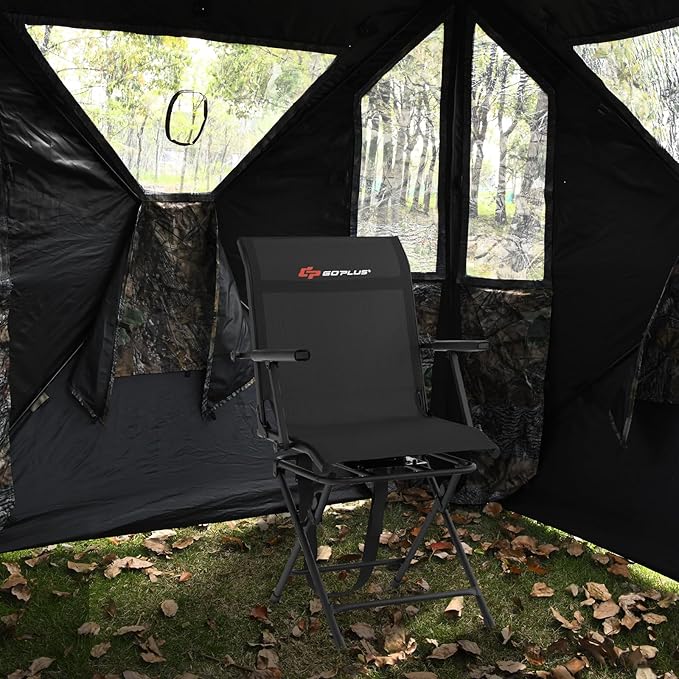 Goplus Hunting Chair, 360° Swivel Folding Hunting Blind Chair with Carrying Strap, 330LBS Capacity, Portable Deer Hunting Stool, Silent Ground Dove Hunting Chair, No Assembly