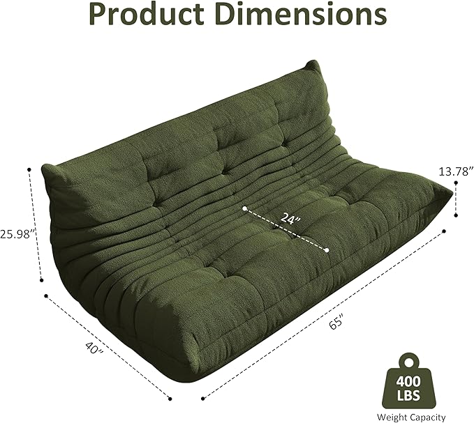 Bean Bag Chair, Oversized Bean Bag Chair for Living Room, Fireside Chair for Adults with Memory Foam Filled, Big Accent Lounge Floor Sofa for Reading, Relax, No Assembly Required. (Green 3-Seater)