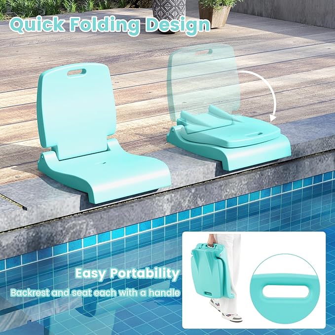 Goplus Poolside Chair for Edge of Pool, Foldable Portable Flip Seat w/Back Support & 2 Handles, Lightweight Outdoor Camping Chair for Stadium, Tailgating, Fishing, Boats, Beach (Mint Green, 1 Pack)