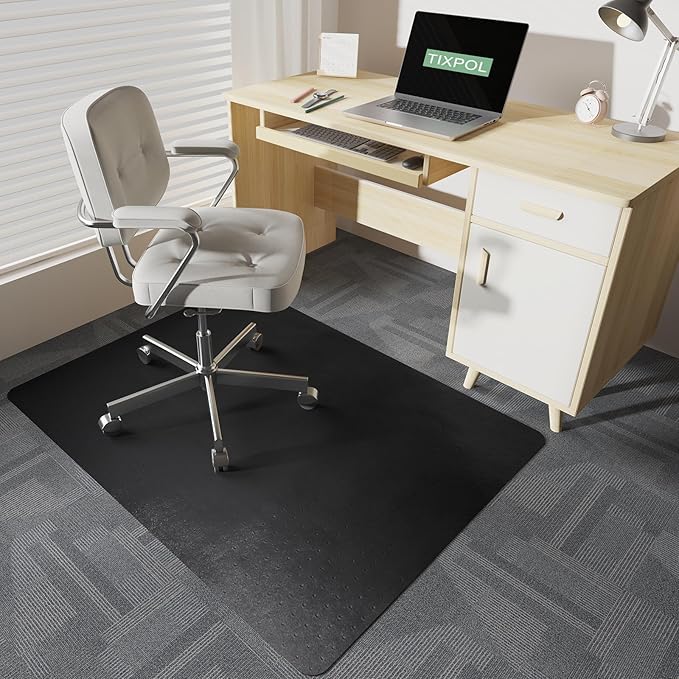 tixpol Chair Mat for Carpet, 36" x 48" Office Chair Mat for Carpeted Floors, Non-Slip Carpet Protector Floor Mat with Grips, Plastic Heavy-Duty Rolling Desk Mat for Home Office and Gaming (Black)