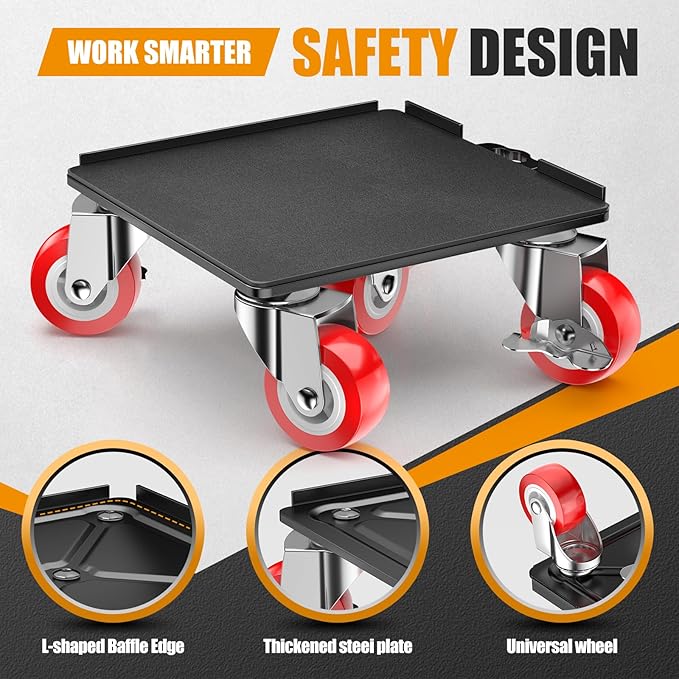 LOYAL TIGER Heavy Duty 1500LBS Furniture Dolly & Movers with 5X 360° Wheels - Carbon Steel Panel & Non-Slip Casters, Includes Lifter Jacks, Gliders for Sofa, Refrigerator (5.4 Inch, Red)
