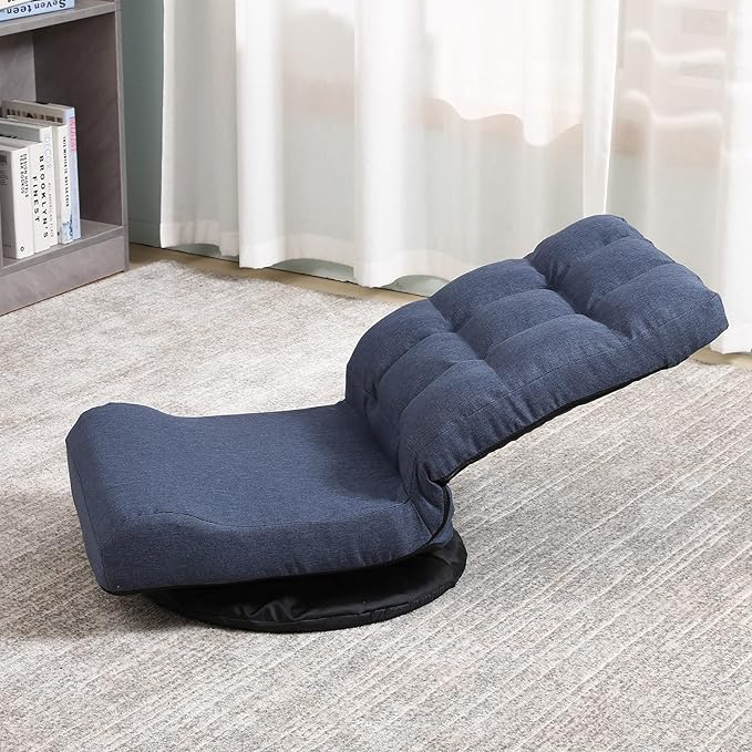 Swivel Floor Chair for Adults with Back Support Adjustable Floor Gaming Chair for TV, Reading, Playing Video Games,Floor Lounge Chair with Lumbar Support, Folding Design 8858Z(Blue)