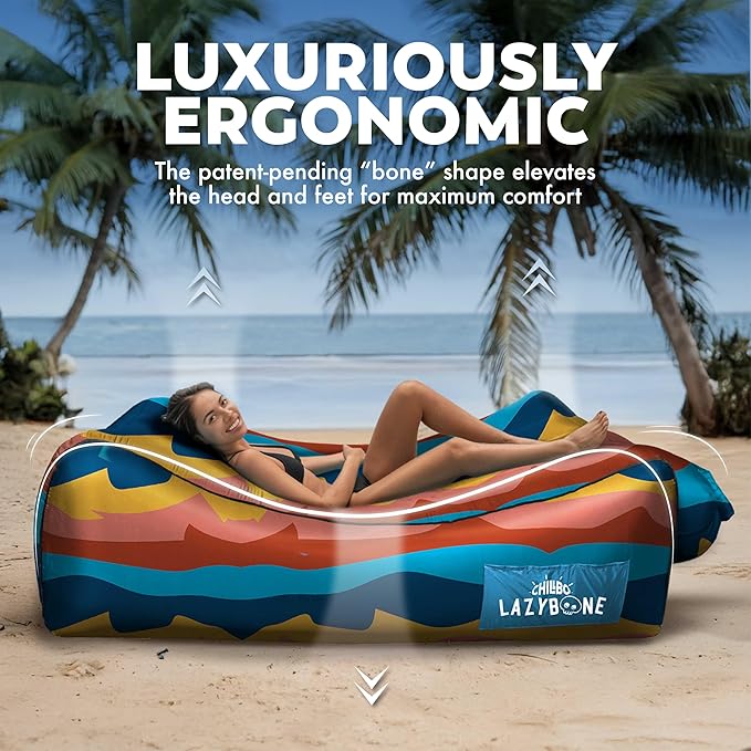 Chillbo Lazybone Inflatable Couch - Ultimate Inflatable Lounger for Maximum Chill - The Perfect Blow Up Couch for Music Festivals Or Inflatable Lounger for Camping - Desert Daydream