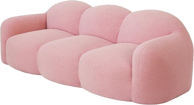 JACH Small Minimalist Sofa for Apartment, Modern Comfy Upholstered Sofas, Boneless Leisure Couches, 3-Seater Cloud Couch for Living Room Bedroom, Small Space (Pink, No Assembly Required)
