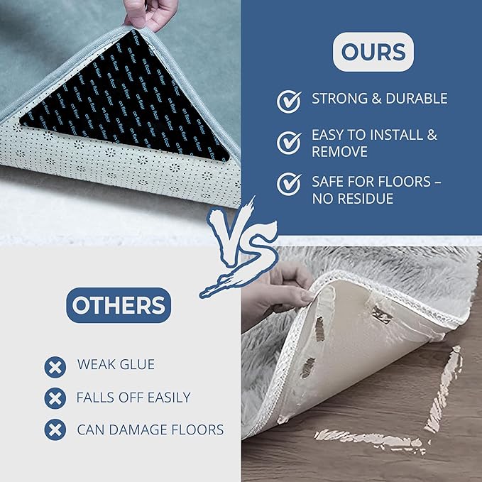 DEVOGUE® 24-PCS Rug Gripper Tape Dual Sided Washable & Removable Prevent Curling Corner Carpet Tape - Keep Rug in Place Non Slip Adhesive Rug Tape for Hardwood Floors and Tile
