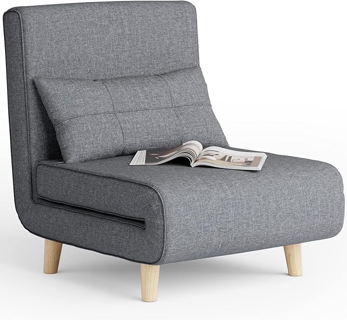 Aiho 3 in 1 Sleeper Chair Bed, Convertible Chair Bed Futon Sofa with Adjustable Backrest, Accent Chair for Apartment/Bedroom/Office, Dark Grey