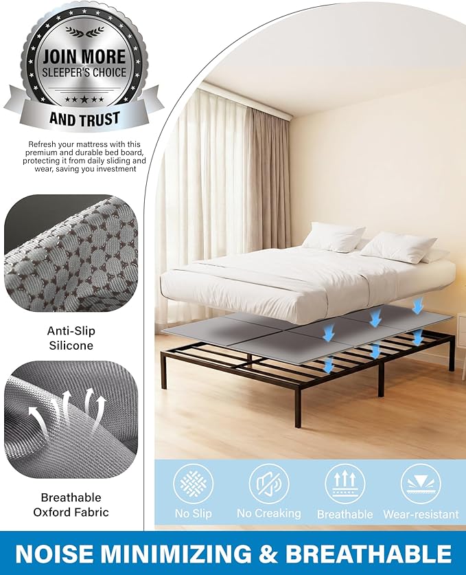 SAKSUN Bunkie Board Queen 60x80'' for Bedroom: Breathable & Moisture Resistant Boards for Mattresses - Heavy Duty Low Profile Queen Box Spring Supplement Bed Support Board, Noise Minimizing