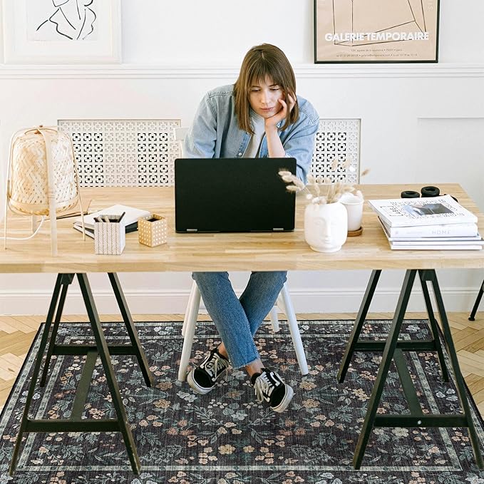chakme Office Chair Mat for Hardwood Floor, 48"x36" Easy Glide Computer Desk Mat Protector for Rolling Chair Under Desk Rug Nonslip Backing, Machine Wash, (Floral)