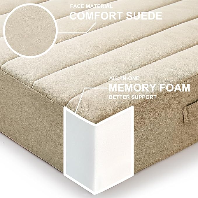 JKMAX 2 Pcs High Density Foam Floor Pillow - Upgraded Large Pillows Seating for Adults - Outdoor Floor Cushion with Soft Tufted Cover - Yoga Pillows for Sitting On Floor - 22 Inch Khaki