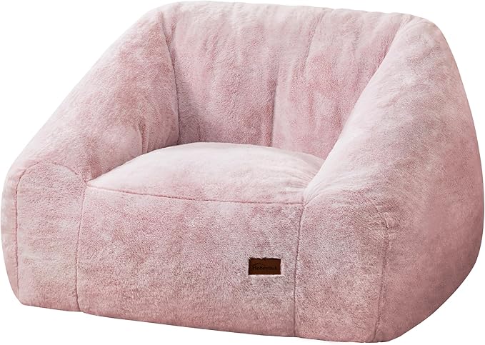 Hobestluk Bean Bag Chairs for Adults Giant Bean Bag Chair with Memory Foam Filling, Adult Beanbag for Bedroom, Living Room (Pink Two-Tone)