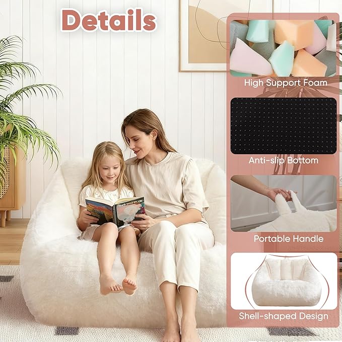 4FT Bean Bag Chair Giant Bean Bag Chairs for Adults Large Bean Chairs with Removable Cover, Beanbag Chair with Filler, Adult Bean Bag Chairs for Living Room, Bedroom Beige