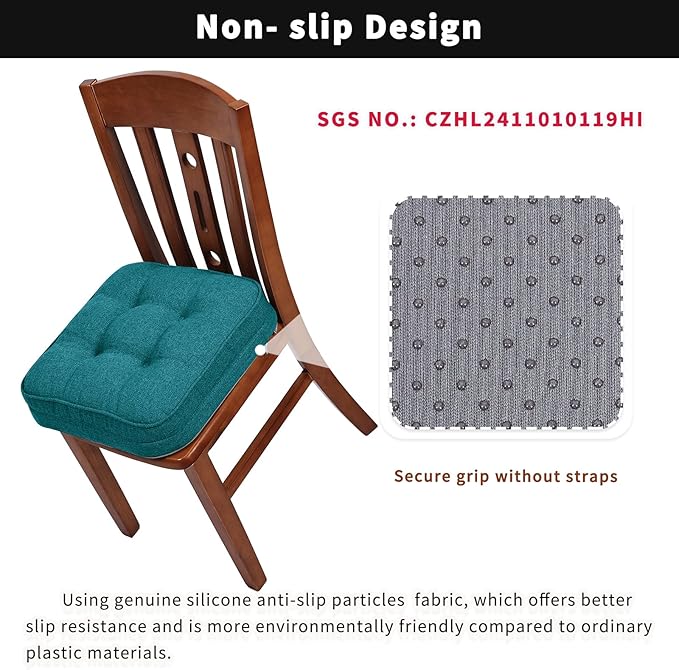 GOFORIT Memory Foam Cushion，Square Seat Cushions for Dining Chairs,Non-Slip Chair Pads with Removable Cover, 16'' x 16'', 2 Pack,Blue