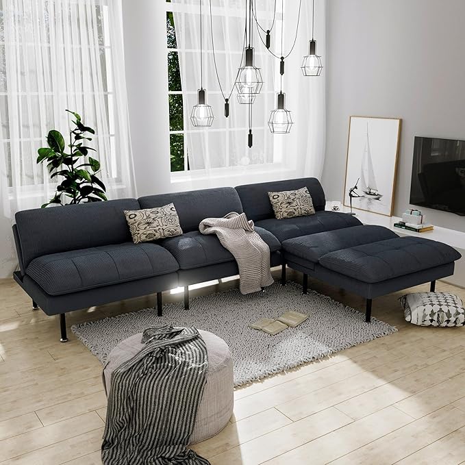 2 Sets 70" Futon Sofa Bed, 4 in 1 Multi-Function Couch Sleeper with Adjustable Backrest, Modern Convertible Futon, Recliner Small Loveseat for Living Room, Grey