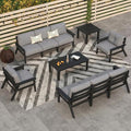 Patio Kingdom 10 Piece Outdoor Patio Furniture Set, Outdoor Couch with Washable Thick Gray Cushions, Coffee Table & Side Table, Patio Conversation Sets for Lawn, Garden, Porch, Balcony (Black Frame)