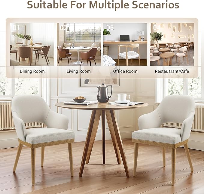 MALOL Wooden Dining Chairs Set of 6, Modern Fabric Upholstered Dining Room Chair, Kitchen Side Chairs, Farmhouse Dinner Chair with Open Back for Kitchen, Beige