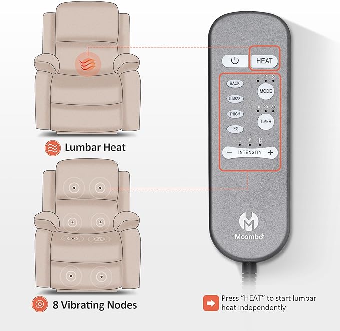MCombo Small-Regular Power Lift Recliner Chair with Massage and Heat for Petite Elderly People, 3 Positions, 2 Side Pockets, USB Ports, Faux Leather 7408 (Beige, Small-Regular)