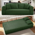83" Sofa in a Box, 3 Seater Couch No Assembly Boneless Sofa Bed with Cushion Back 2 Matching Pillows Deep Seat Corduroy Fabric Side Storage Pockets for Living Room, Bedroom, Apartment, Office, Green