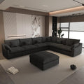 WJShome Cloud Couch for LivingRoom,153" U Shaped Modular Sectional Sofa with Ottoman,Down Filled 7 Seater Convertible Sleeper Sofa Bed Oversized Furniture Sets,Black